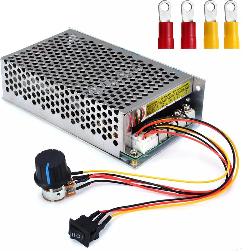 HARMNEE Industrial Grade PWM DC Motor Speed Controller, DC 10V-50V / Rated 60A / Max 100A Industrial Grade DC Brush Motor Controller with Fuse & CW/CCW Switch & Potentiometer Knob - Image 1